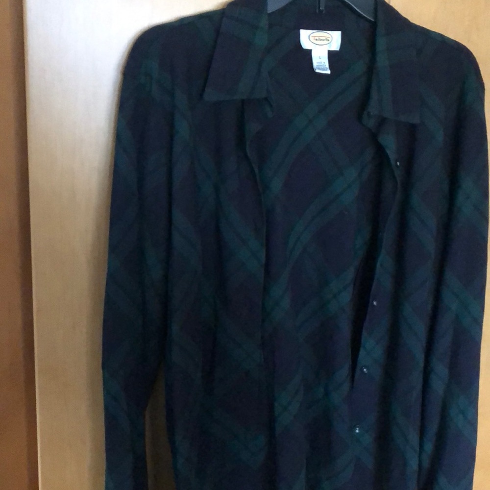 Green and black plaid blouse